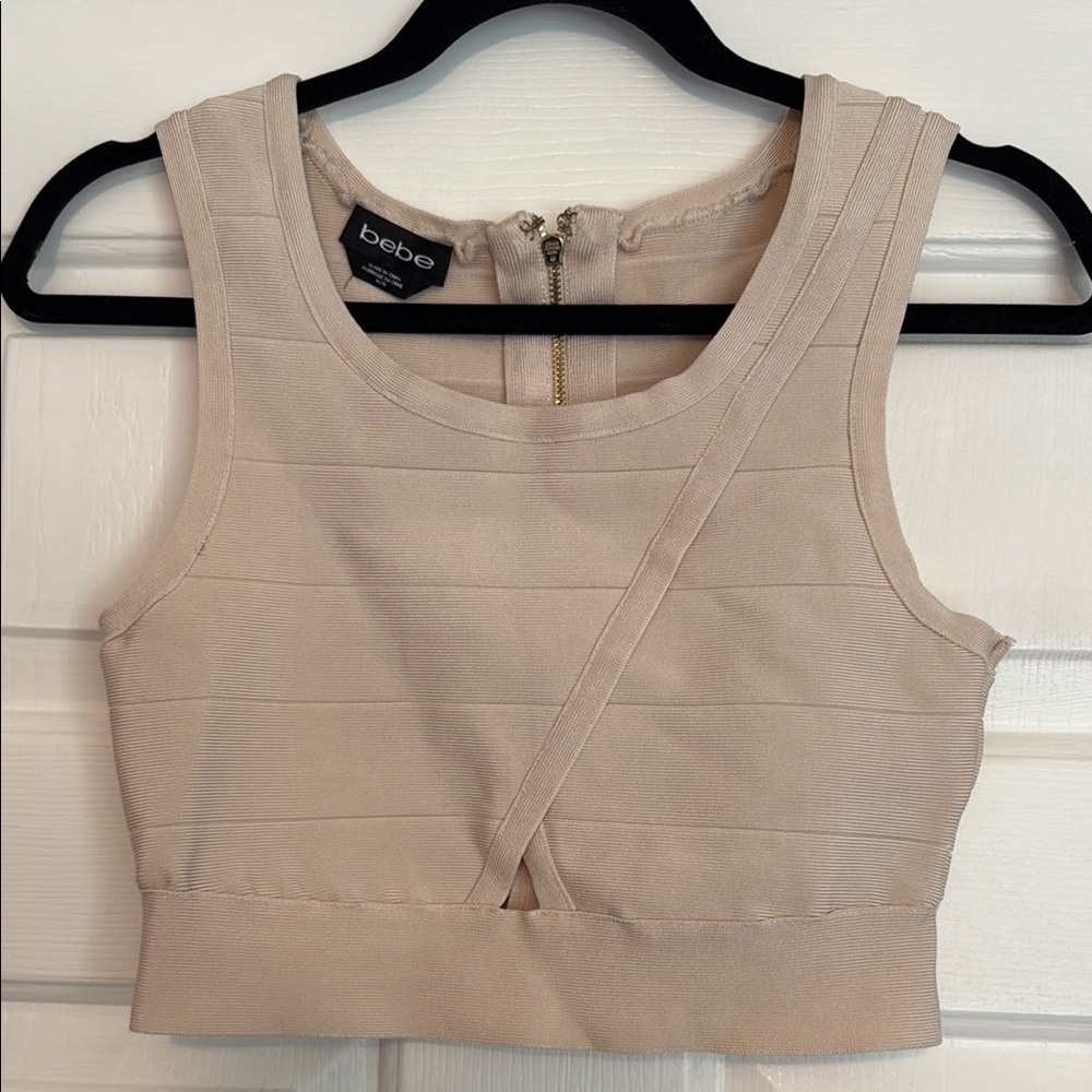 Bebe Tan Fitted Crop Tank Top